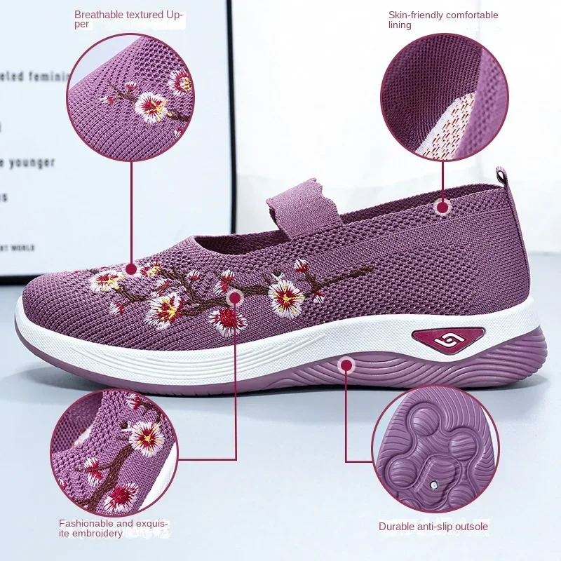 Sneakers Non-slipSoft Sole Mom Summer Breathable Mesh Embroidery Casual Shoes for Women Comfort Lightweight Flat Sneakers Women 21 Sneakers Non-slipSoft Sole Mom Summer Breathable Mesh Embroidery Casual Shoes for Women Comfort Lightweight Flat Sneakers Women - Image 4