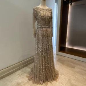 Dubai Arabic Designer Luxury Nude A Line Beaded Evening Dresses Gowns For Formal Occasion 2024 LA72088 Customized
