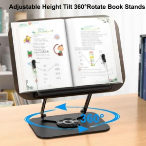 Adjustable Wooden Book Stand with 360-Degree Swivel Base