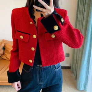 Short coat Women's cotton jacket Thickened chaebol gold tweed top  coat women  jackets for women  harajuku