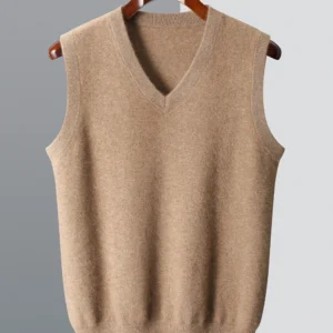 Men Wool V-neck Sweater Vest Pullover Autumn Winter Basic Casual Cashmere 100% Merino Wool Knitted Soft Sleeveless Waistcoat Top