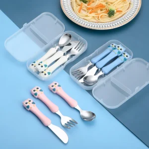 3pcs Children Spoon Forks Box — Stainless Steel Portable Feeding Utensils for Kids