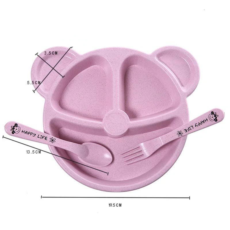3-Piece Cute Divided Dining Plate for Children's Bowls Solid Color Fork Spoon Sucking Tableware Set with Wheat Material 18 3-Piece Cute Divided Dining Plate for Children's Bowls Solid Color Fork Spoon Sucking Tableware Set with Wheat Material - Image 5