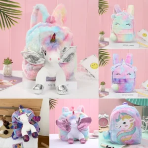 Girls' Cute 3D Faux Fur Unicorn School Backpack