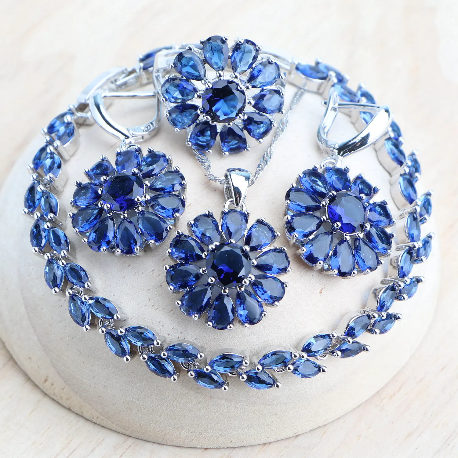 925 Silver Jewelry Sets For Women Wedding Blue Zircon Earrings Rings Charm Bracelets Pendant Necklace Bridal Jewelry Ladies Set 7 925 Silver Jewelry Sets For Women Wedding Blue Zircon Earrings Rings Charm Bracelets Pendant Necklace Bridal Jewelry Ladies Set