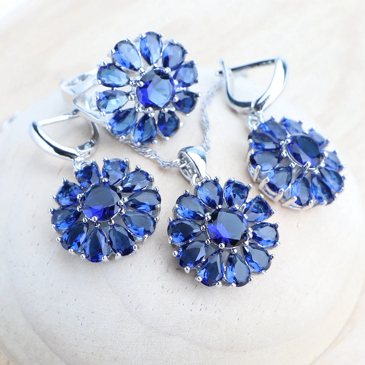 925 Silver Jewelry Sets For Women Wedding Blue Zircon Earrings Rings Charm Bracelets Pendant Necklace Bridal Jewelry Ladies Set 8 925 Silver Jewelry Sets For Women Wedding Blue Zircon Earrings Rings Charm Bracelets Pendant Necklace Bridal Jewelry Ladies Set - Image 2