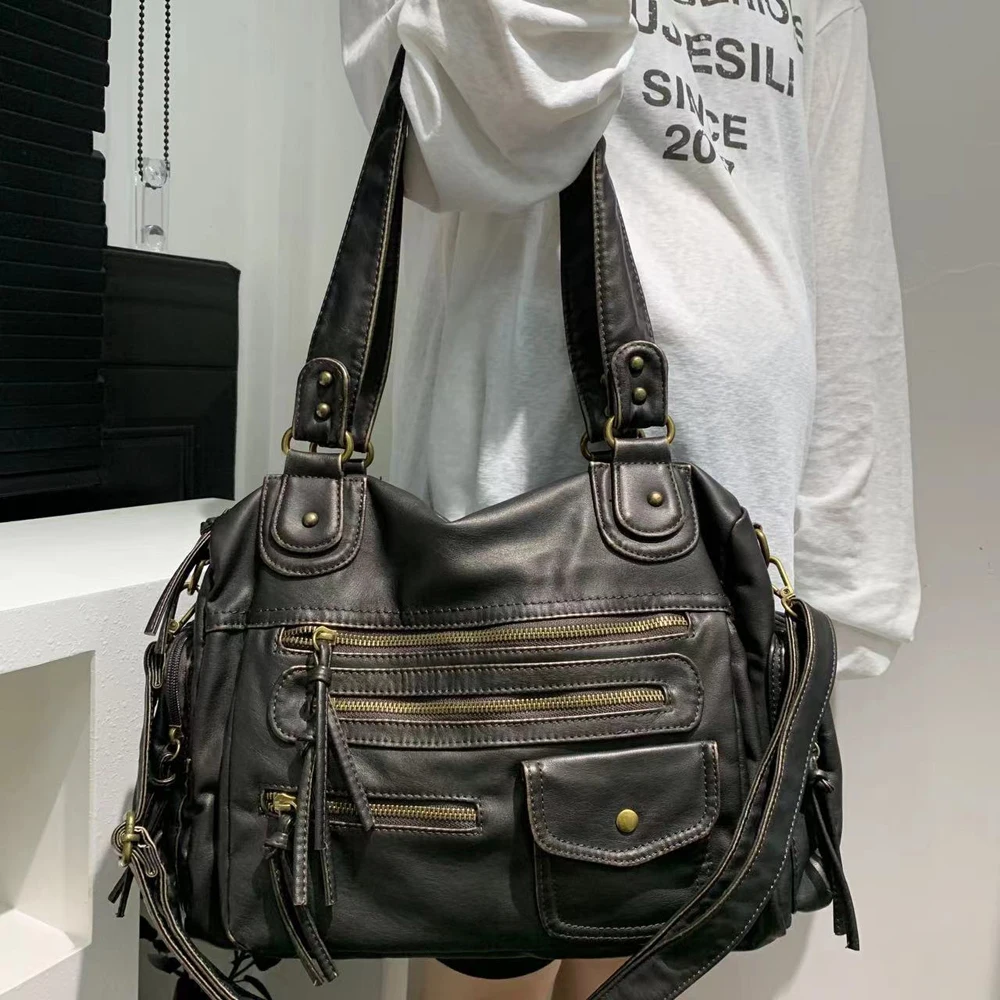 Women's Retro Soft PU Leather Motorcycle Handbag & Shoulder Bag 15 Women's Retro Soft PU Leather Motorcycle Handbag & Shoulder Bag - Image 2