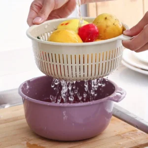 Kitchen Fruit Tray Removable Double Layer Fruit And Vegetable Basin Draining Basket Creative Household Rotating Washing Basket