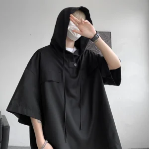 Men's Korean-Style Loose Half-Sleeve Hooded T-Shirt
