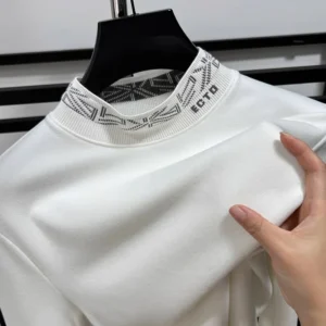 Fashion brand long sleeve T-shirt men autumn personalized semi high neck letter jacquard Sweatshirt warm Korean casual pullover