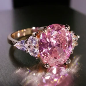 Oval Stone Pink Zircon Ring Female Luxury Crystal Engagement Rings For Women Vintage Rose Gold Silver Color Wedding Jewelry