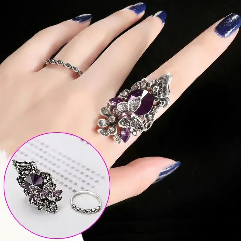 Women's Ink Blue Simulated Pearl Butterfly Crystal Ring for Wedding 13 Women's Ink Blue Simulated Pearl Butterfly Crystal Ring for Wedding - Image 8