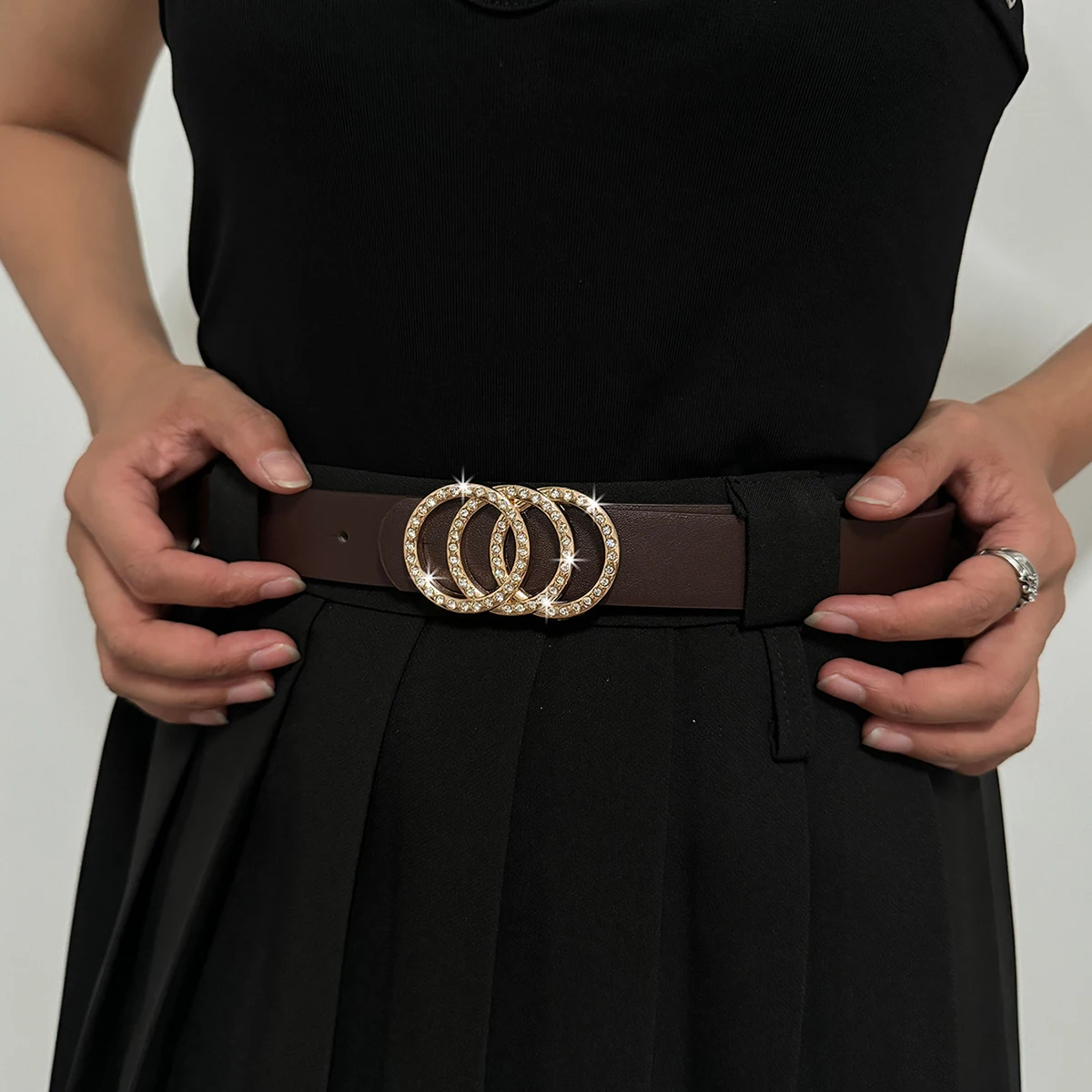 Luxury PU Leather Designer Waistband with three ring alloy buckle decoration Belts for women's trendy and versatile belt 15 Luxury PU Leather Designer Waistband with three ring alloy buckle decoration Belts for women's trendy and versatile belt - Image 4