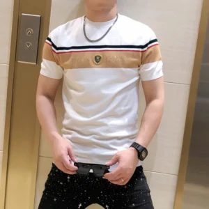 Summer Men's Casual T-shirt Fashion Short Sleeve Slim Knitted T-shirt Male Round Neck