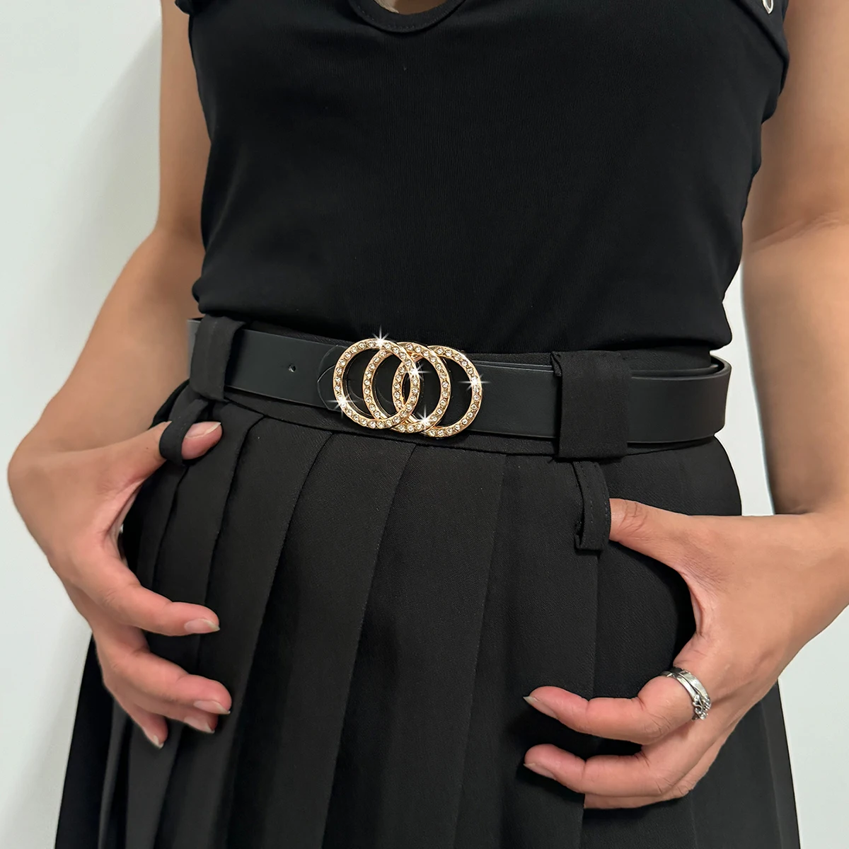 Luxury PU Leather Designer Waistband with three ring alloy buckle decoration Belts for women's trendy and versatile belt 13 Luxury PU Leather Designer Waistband with three ring alloy buckle decoration Belts for women's trendy and versatile belt - Image 2