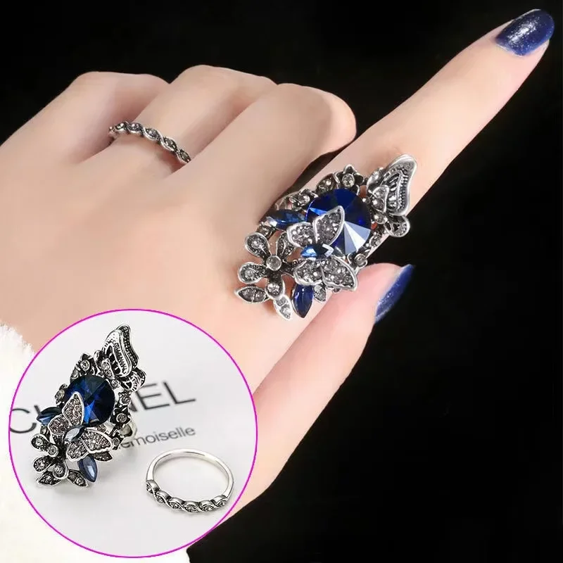 Women's Ink Blue Simulated Pearl Butterfly Crystal Ring for Wedding 14 Women's Ink Blue Simulated Pearl Butterfly Crystal Ring for Wedding - Image 9