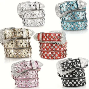 Hip Hop Rhinestone Belts Trendy Solid Color Sparkling PU Leather Belt Cowboy Cowgirl Jeans Pants Belt For Women Girls