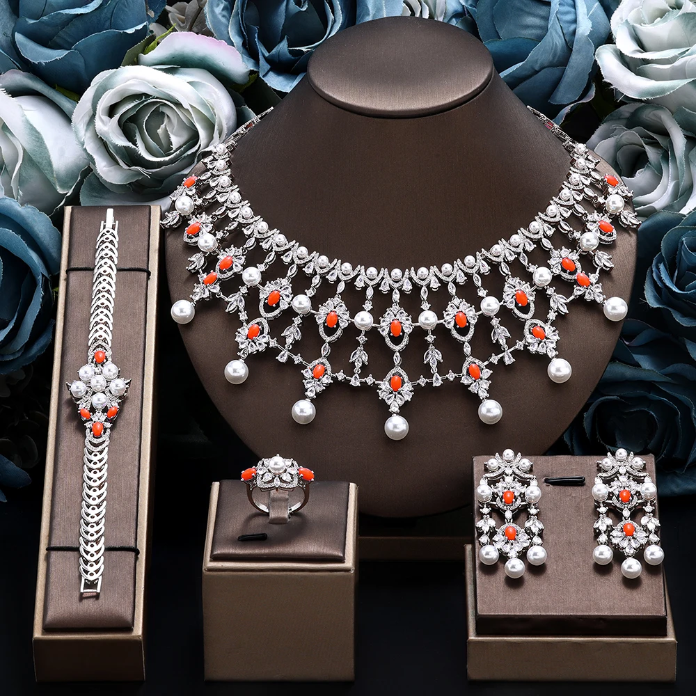 4-Piece Simulated Pearl Bridal Jewelry Set for Women (Necklace, Earrings, Ring, Bracelet) 11 4-Piece Simulated Pearl Bridal Jewelry Set for Women (Necklace, Earrings, Ring, Bracelet) - Image 2