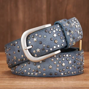 Women's Rivet Belts Punk Rock Style Male Belt For Lady PU Leather Sequins Metal buckle Wide Metal Star Rivet bead