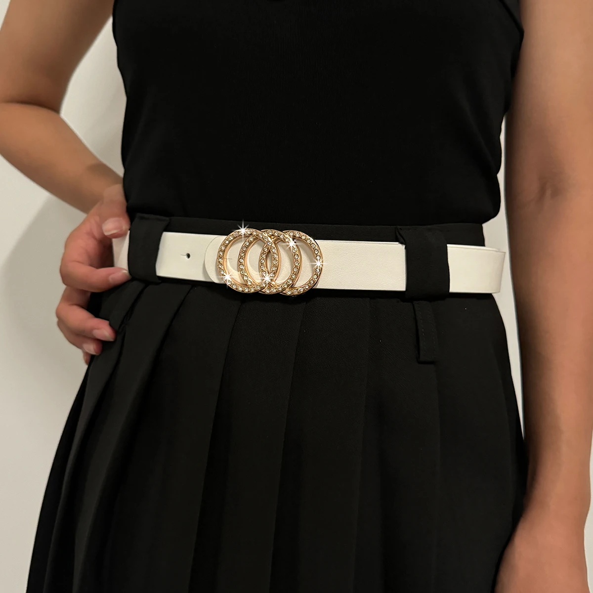 Luxury PU Leather Designer Waistband with three ring alloy buckle decoration Belts for women's trendy and versatile belt 14 Luxury PU Leather Designer Waistband with three ring alloy buckle decoration Belts for women's trendy and versatile belt - Image 3