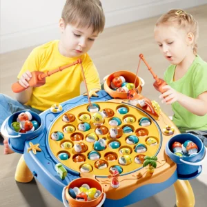 Children's Electric Magnetic Fishing Game with 360-Degree Spinning Board
