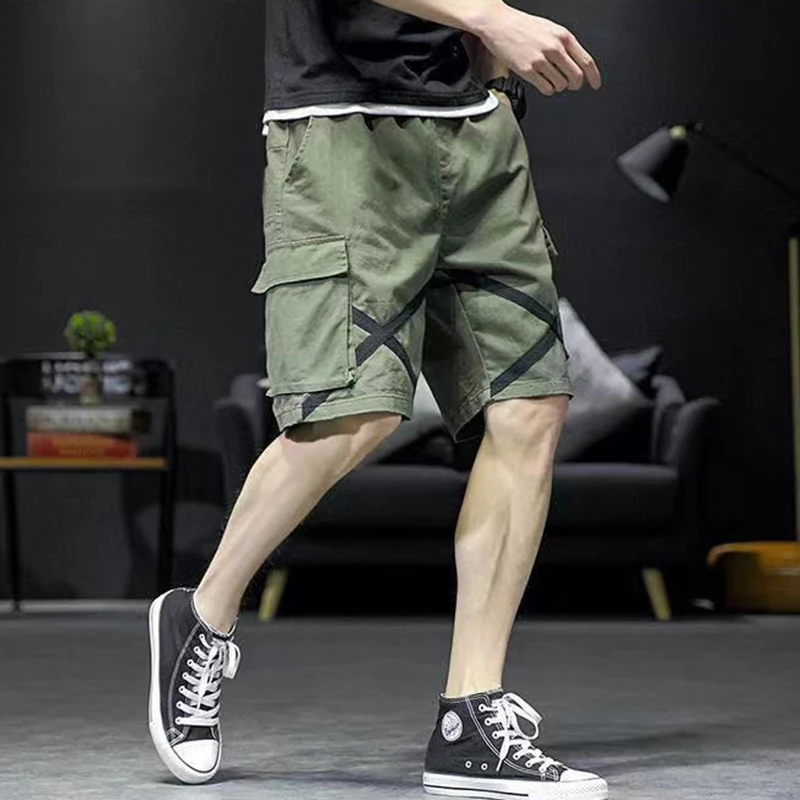 Fashion Loose Elastic Waist Spliced Pockets Bandage Cargo Shorts Men's Oversized All-match Casual Shorts 19 Fashion Loose Elastic Waist Spliced Pockets Bandage Cargo Shorts Men's Oversized All-match Casual Shorts - Image 6
