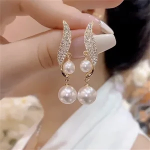 Classic Elegant Imitation Double Pearl Dangle Earrings For Women Crystal Long Tassel Drop Earring Wedding Jewelry Gifts