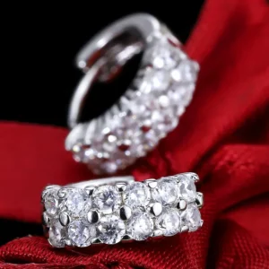 925 Sterling silver elegant Double row crystal Round Earrings Stud for women Fashion Wedding accessories Jewelry