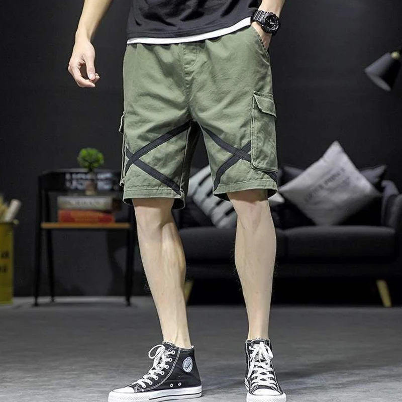 Fashion Loose Elastic Waist Spliced Pockets Bandage Cargo Shorts Men's Oversized All-match Casual Shorts 15 Fashion Loose Elastic Waist Spliced Pockets Bandage Cargo Shorts Men's Oversized All-match Casual Shorts - Image 2