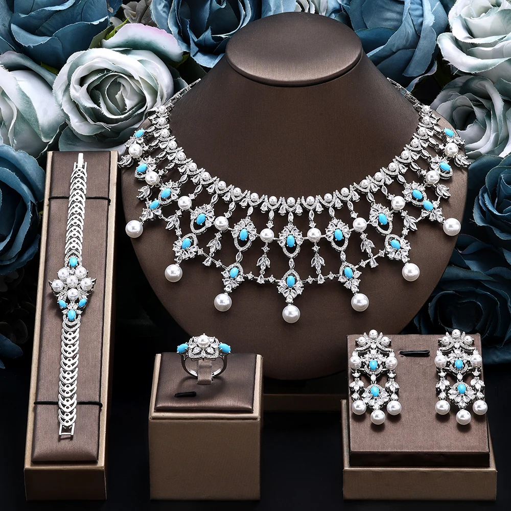 4-Piece Simulated Pearl Bridal Jewelry Set for Women (Necklace, Earrings, Ring, Bracelet) 10 4-Piece Simulated Pearl Bridal Jewelry Set for Women (Necklace, Earrings, Ring, Bracelet)