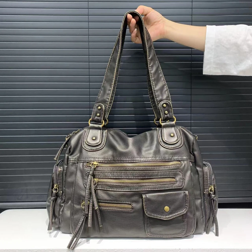 Women's Retro Soft PU Leather Motorcycle Handbag & Shoulder Bag 16 Women's Retro Soft PU Leather Motorcycle Handbag & Shoulder Bag - Image 3