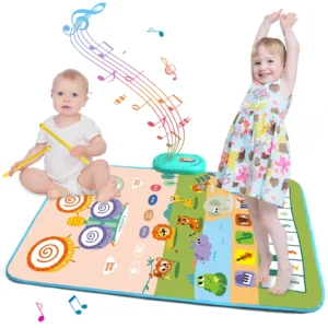 Music Play Mat for Kids Toddlers Floor Piano Keyboard Drum Toys Dance Mat with 6 Instruments Sounds Educational Toys