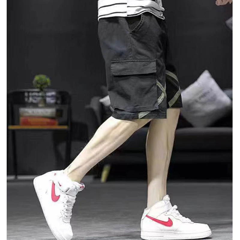 Fashion Loose Elastic Waist Spliced Pockets Bandage Cargo Shorts Men's Oversized All-match Casual Shorts 16 Fashion Loose Elastic Waist Spliced Pockets Bandage Cargo Shorts Men's Oversized All-match Casual Shorts - Image 3