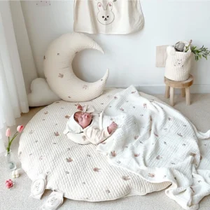 Baby Play Mat Changing Mat Cartoon Crawling Diaper Pad Washable Floor Mat Rabbit Flower Embroidered Kids Room Decoration