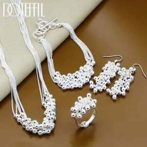 DOTEFFIL 925 Sterling Silver Smooth Grape Beads Necklace Earring Ring Bracelet For Women Fashion Wedding Gift Charm Jewelry