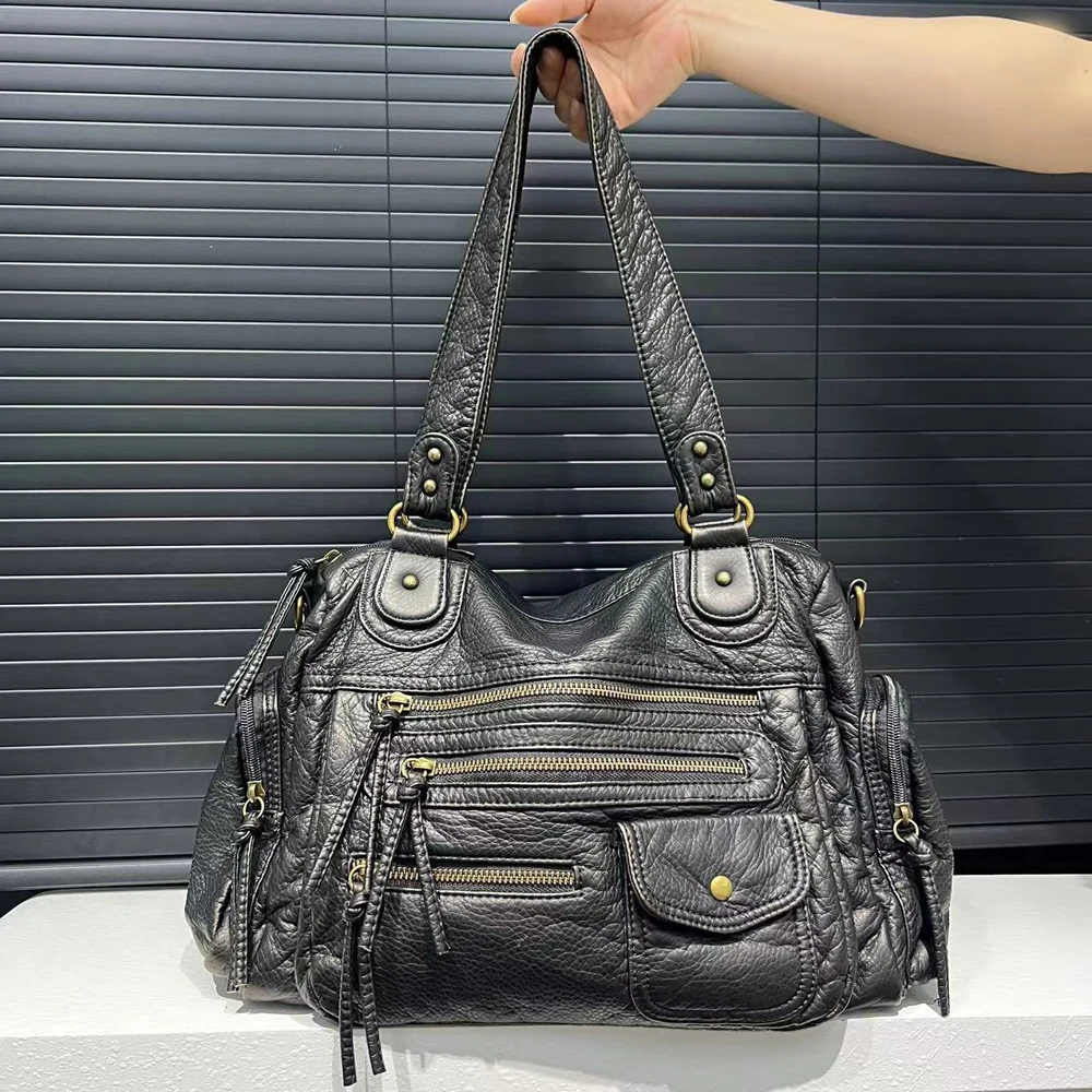 Women's Retro Soft PU Leather Motorcycle Handbag & Shoulder Bag 19 Women's Retro Soft PU Leather Motorcycle Handbag & Shoulder Bag - Image 6