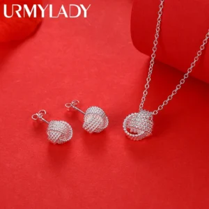 Hot trend 925 Sterling Silver Pretty ball necklace stud earrings for woman Jewelry sets Fashion Party wedding accessories gifts