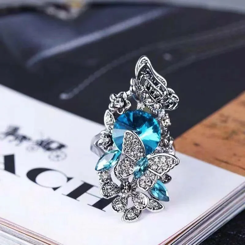 Women's Ink Blue Simulated Pearl Butterfly Crystal Ring for Wedding 15 Women's Ink Blue Simulated Pearl Butterfly Crystal Ring for Wedding - Image 10