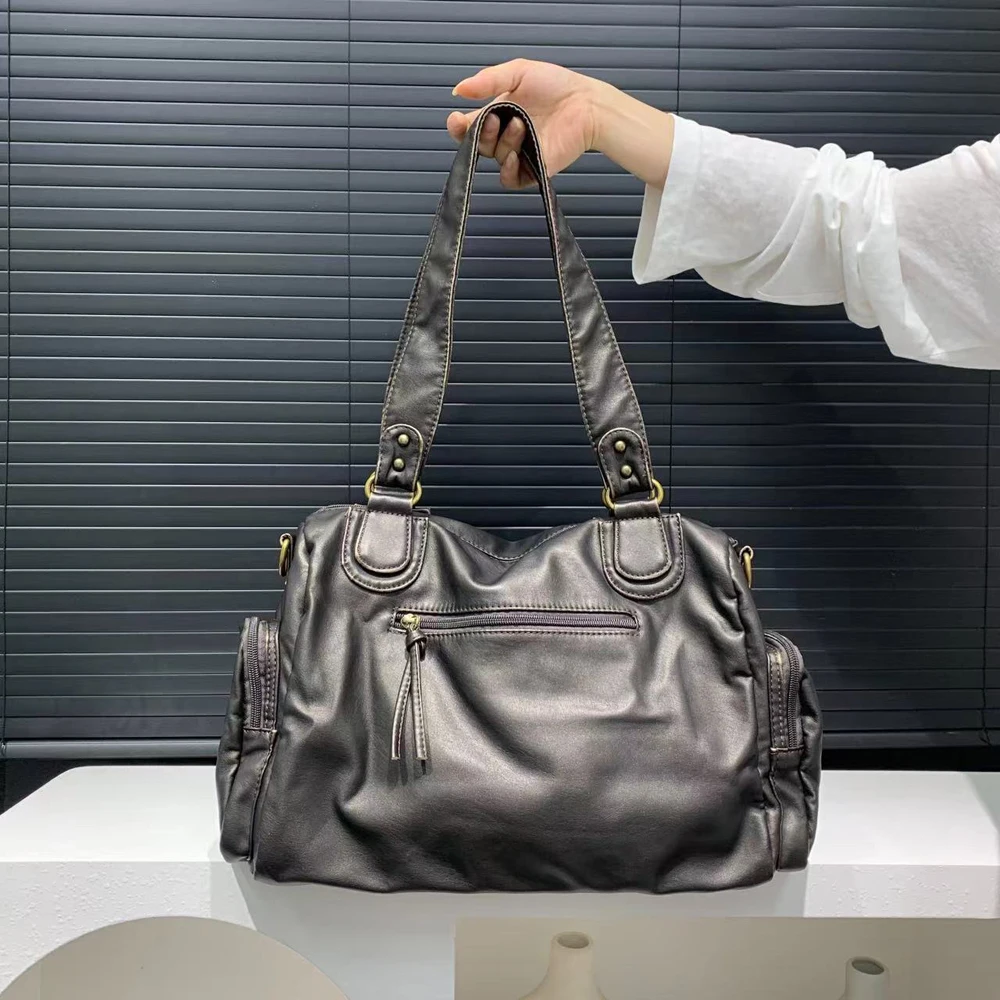 Women's Retro Soft PU Leather Motorcycle Handbag & Shoulder Bag 17 Women's Retro Soft PU Leather Motorcycle Handbag & Shoulder Bag - Image 4