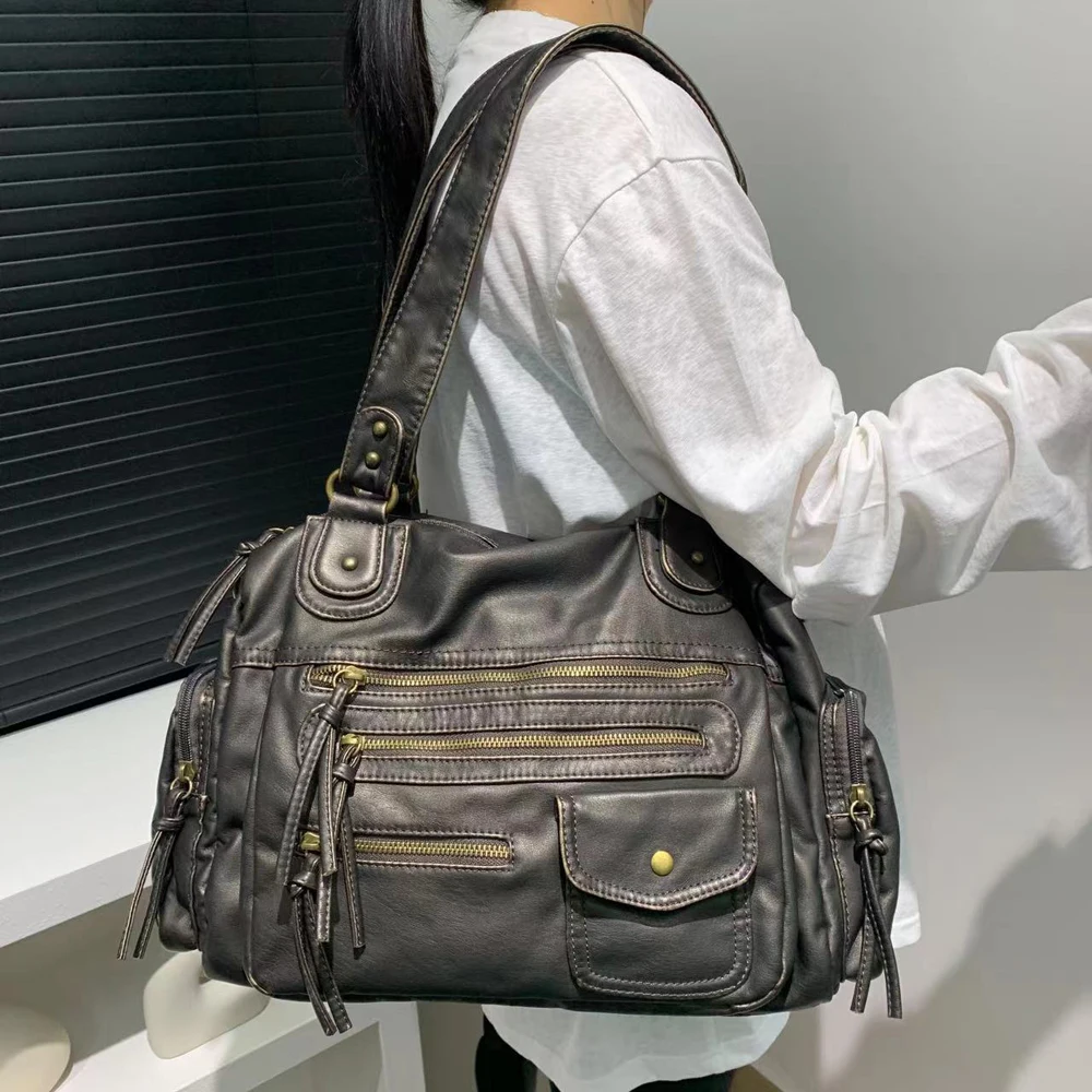 Women's Retro Soft PU Leather Motorcycle Handbag & Shoulder Bag 14 Women's Retro Soft PU Leather Motorcycle Handbag & Shoulder Bag