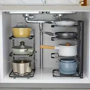 Adjustable Multi-Layer Carbon Steel Pot and Pan Rack Organizer