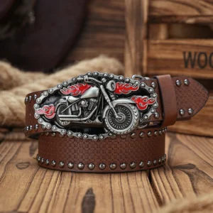 Vintage Western Cowboy Faux Leather Belt with Floral Engraved Buckle