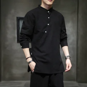 Mens Chinese Style Hemp Shirt Cotton Linen Tang Suit Hanfu Retro Stand-Up Collar Zen Clothes Harajuku tops Clothes Men Clothing