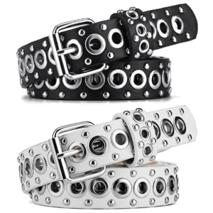 Women's Faux Leather Rivet Thin Belt with Personalized Needle Buckle
