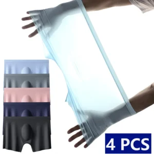 Men's Solid Breathable Boxers Briefs — 4PCS Men's Ice Silk Ultra-thin Seamless Shorts
