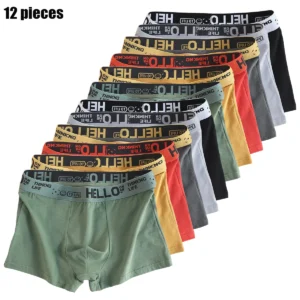 12Pcs Men's underwear Boxer Brief — Plus size Breathable Soft Cotton Panties