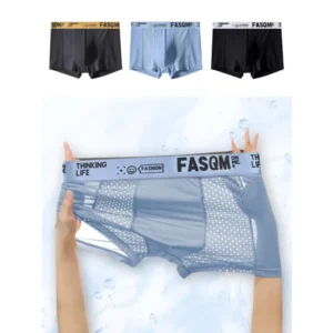 3pcs Men's Ice Silk Cool Soft Comfy Boxers Briefs Underwear — Mesh Patch Breathable Comfy Stretchy Trunks