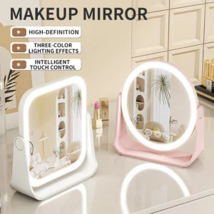 Portable LED Makeup Mirror with 3 Color Dimmable Light (360° Rotation)